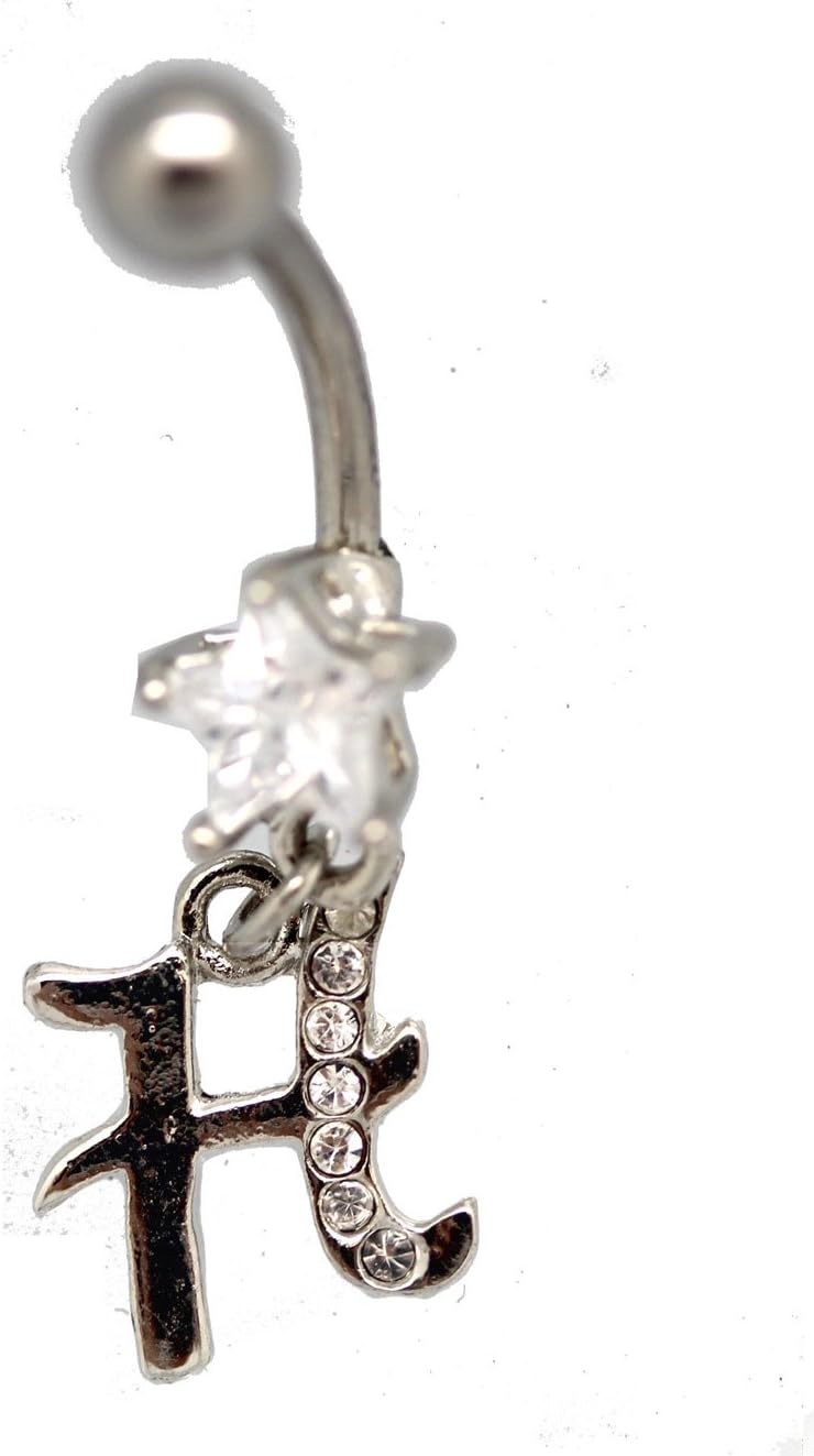 Initial H Charm Belly Ring Star Diamond Studded Letter H Bananabell (14 G) 1pc