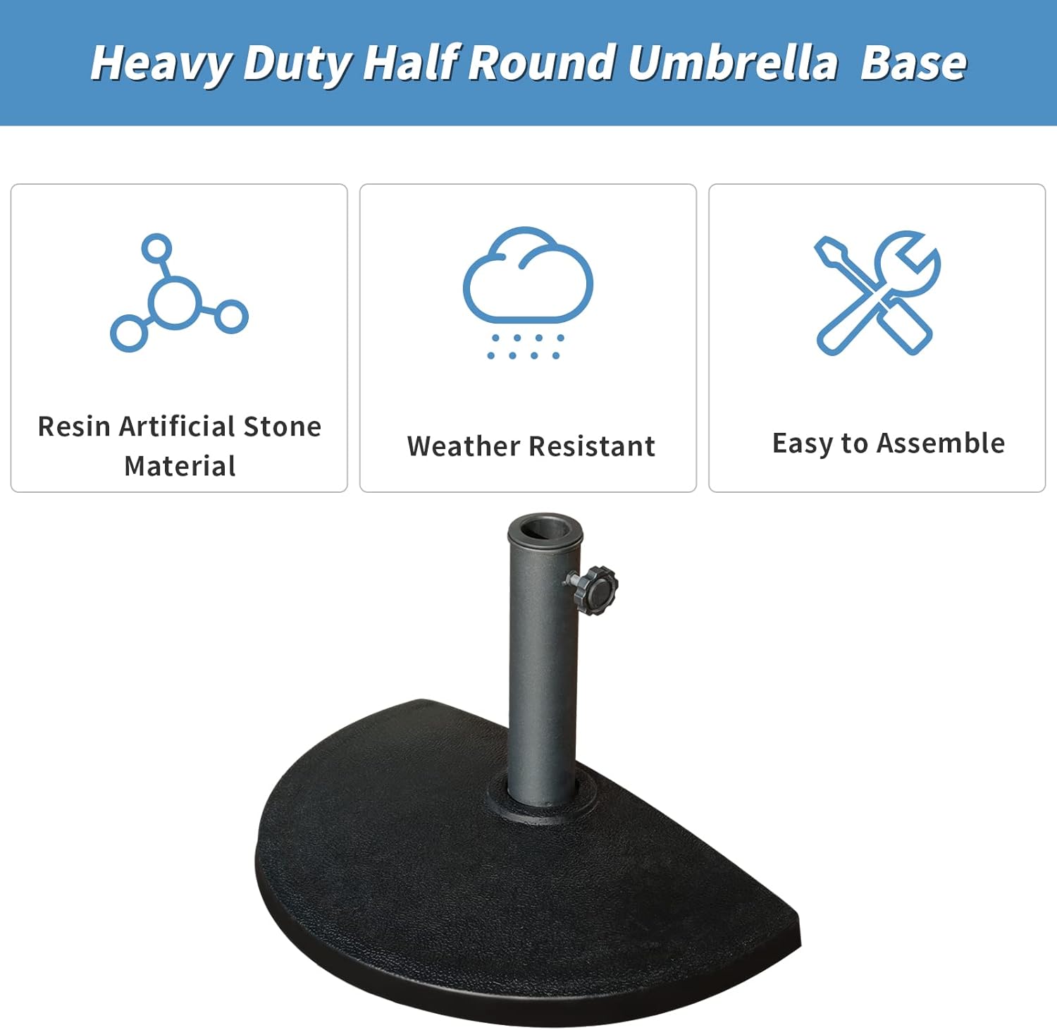 Verano Garden Patio Umbrella Base Half Round Outdoor Resin Umbrella Stand for Garden Poolside, 20lb