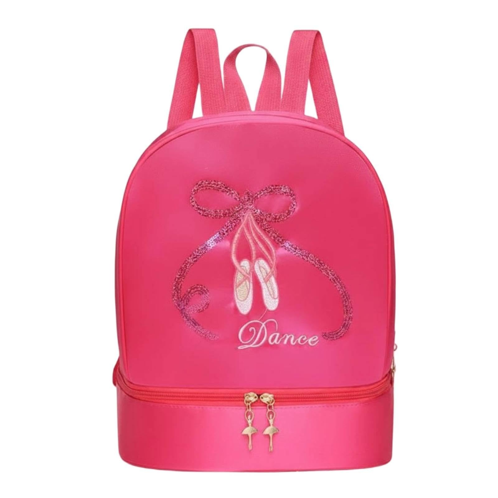 Dance Bag Shoe Compartment Large Capacity Girls Ballet Backpack Sequin Design Princess Dance Bag for Kids, Young Children Rose Red Embroidered Shoes-image-45