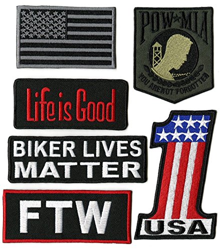 Ftw Live To Ride 15Pc. Patch Set | #1 American Us Flag Skull Pow Mia Harley Club Small Motorcycle Starter Patches - By Nixon Thread Co. #TOP5
