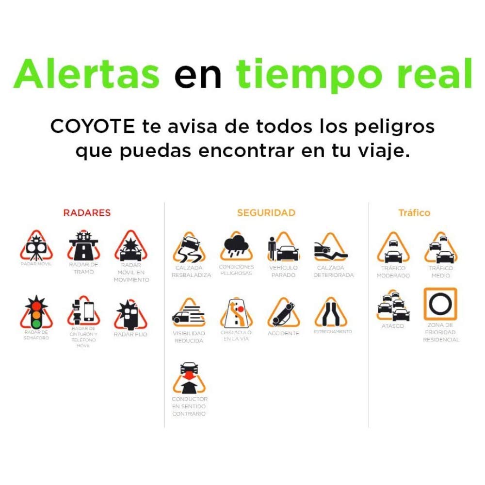 Coyote-Coyote Mini-Avisador de radares- Legal, Permitido por DGT´-Radar Fijo, Movil- Alertas de trafico y límites de Velocidad. Requiere suscripción