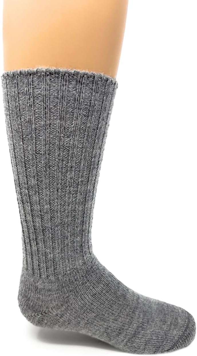 WARRIOR ALPACA SOCKS - Superfine Alpaca Wool Socks For Boy's And Girl's - Cuff-able Crew - Solid – Ribbed (Large, Grey) - Image 3