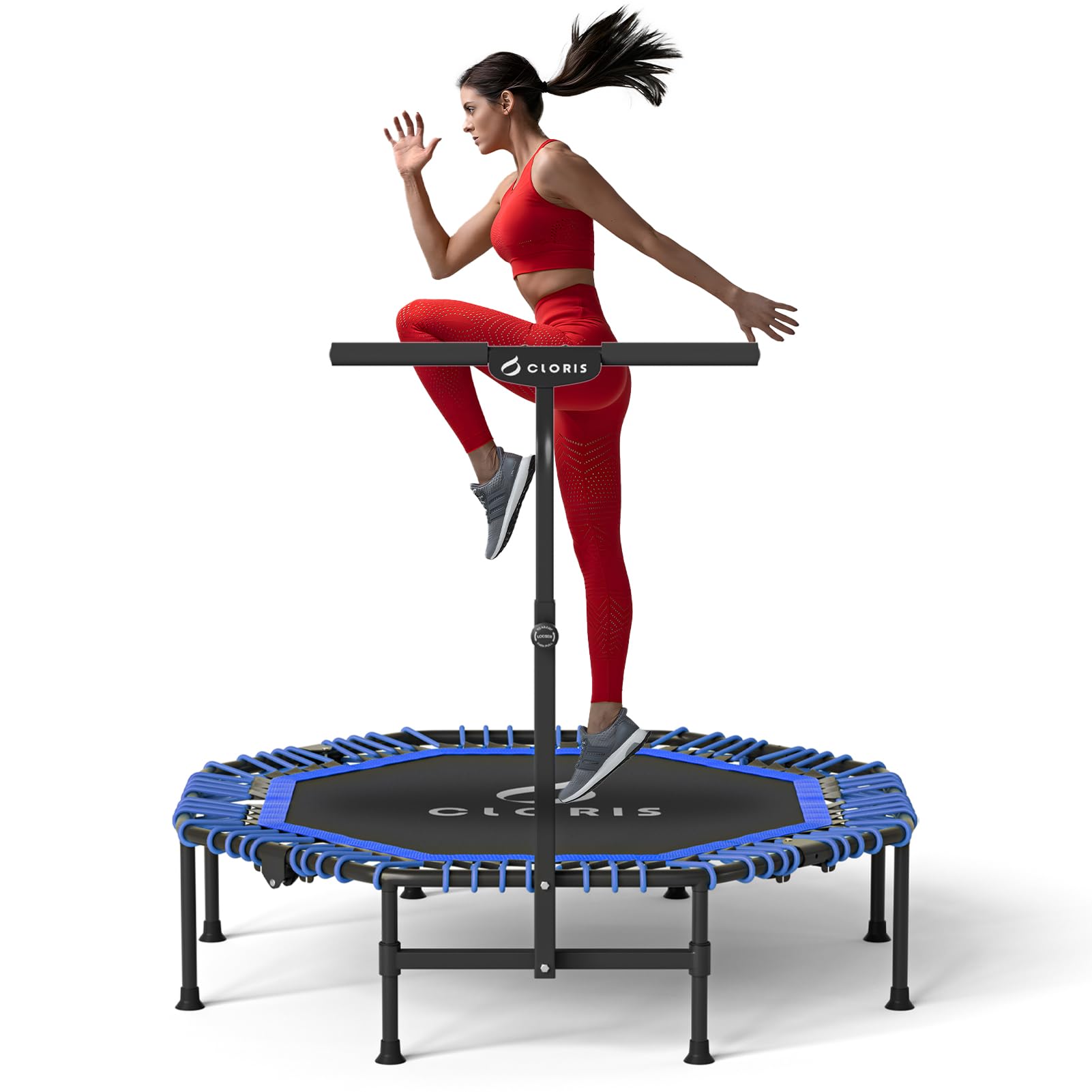 CLORIS 40''/48'' Foldable Fitness Trampoline - Max Load 400lbs / 450lbs, Rebounder with Adjustable Foam Handle Indoor/Outdoor Fitness Body Exercise (48'' Blue) — image 1