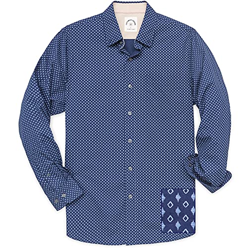 Dubinik® Camisa de Manga Larga de Algodón a Cuadros Casual con Bolsillos para Hombre Cover