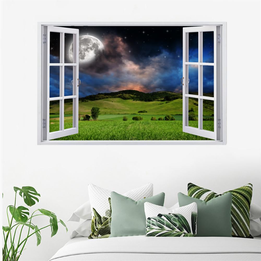 Sticker Mural 3D Lune Stickers Muraux Smashed Art Imperméable Tatouage Mural En Vinyle Pour Enfants Chambre Salon Salle De Jeux Bébé Pépinière Décor À La Maison 110x70cm