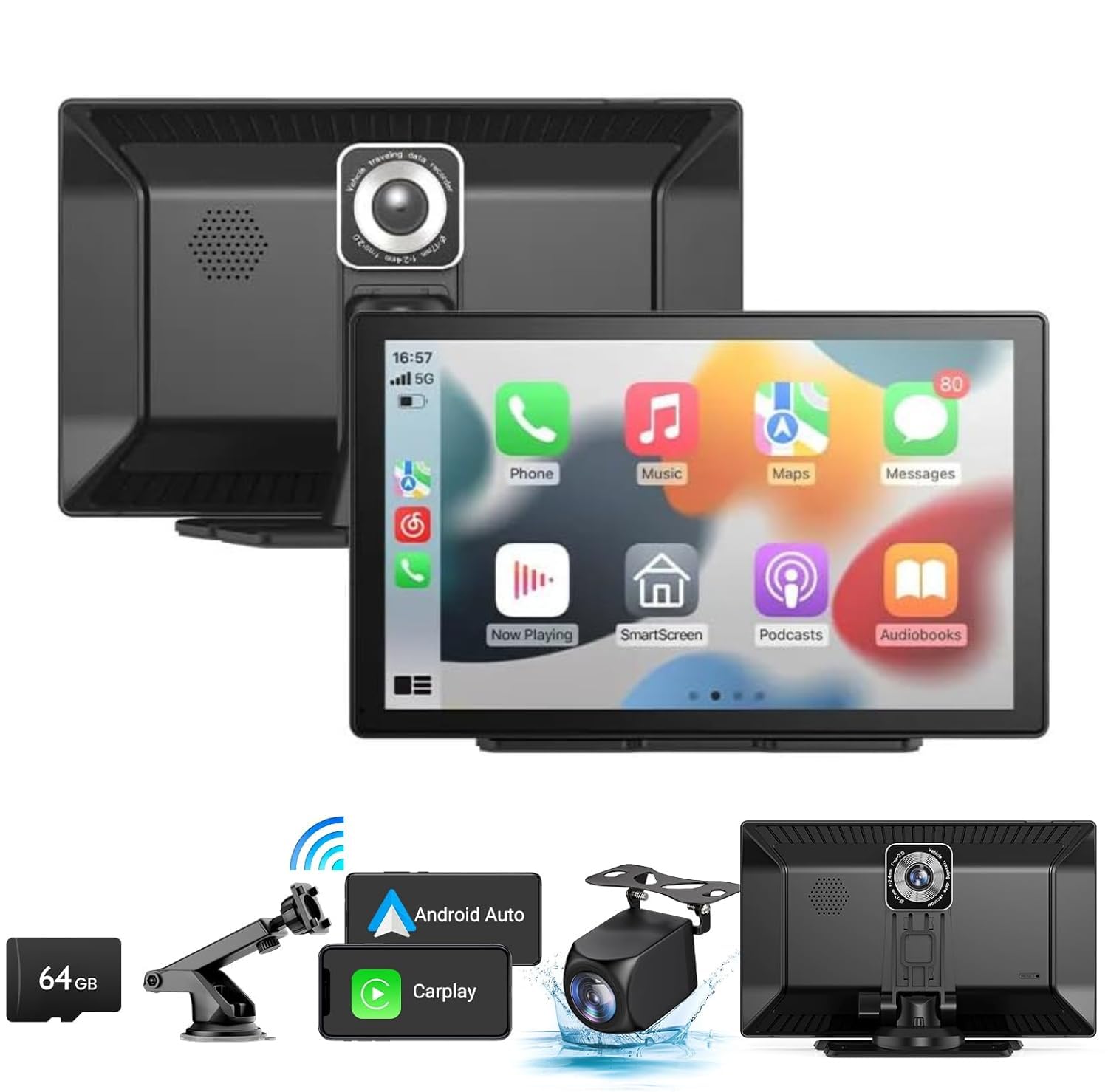 Portable Newest Wireless Apple CarPlay and Android Auto Screen for Car, 9