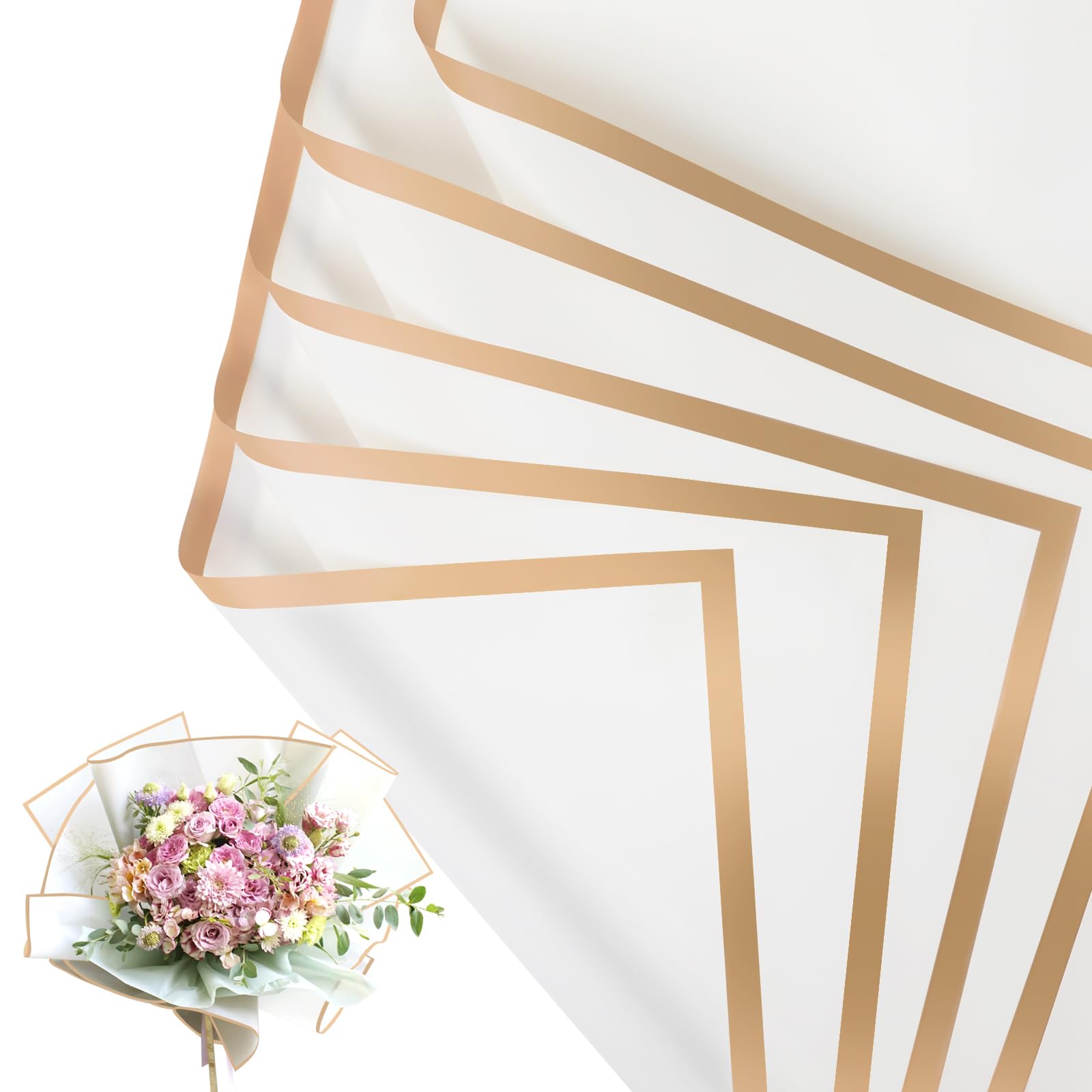 NESCCI 20 Sheet Flower Wrapping Paper - Waterproof Floral Bouquet Wrapping Paper, Florist Supplies Packaging Paper for Wedding Birthday Gift DIY (White)