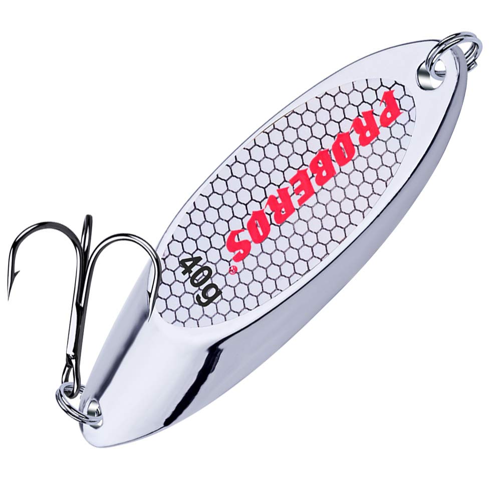 PROBEROS Fishing Spoons Lures Bass Baits Jigging Bait Tackle with Treble Hooks Hard Metal Spoon Fishing Lure Weight Pick 10 Pcs/Pack Silver Gold