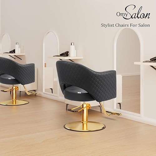 Miniatura 2 de OmySalon Sillas de peluquería para peluquería silla de estilo negro dorado, silla de salón para estilista, Bomba hidráulica resistente, 360