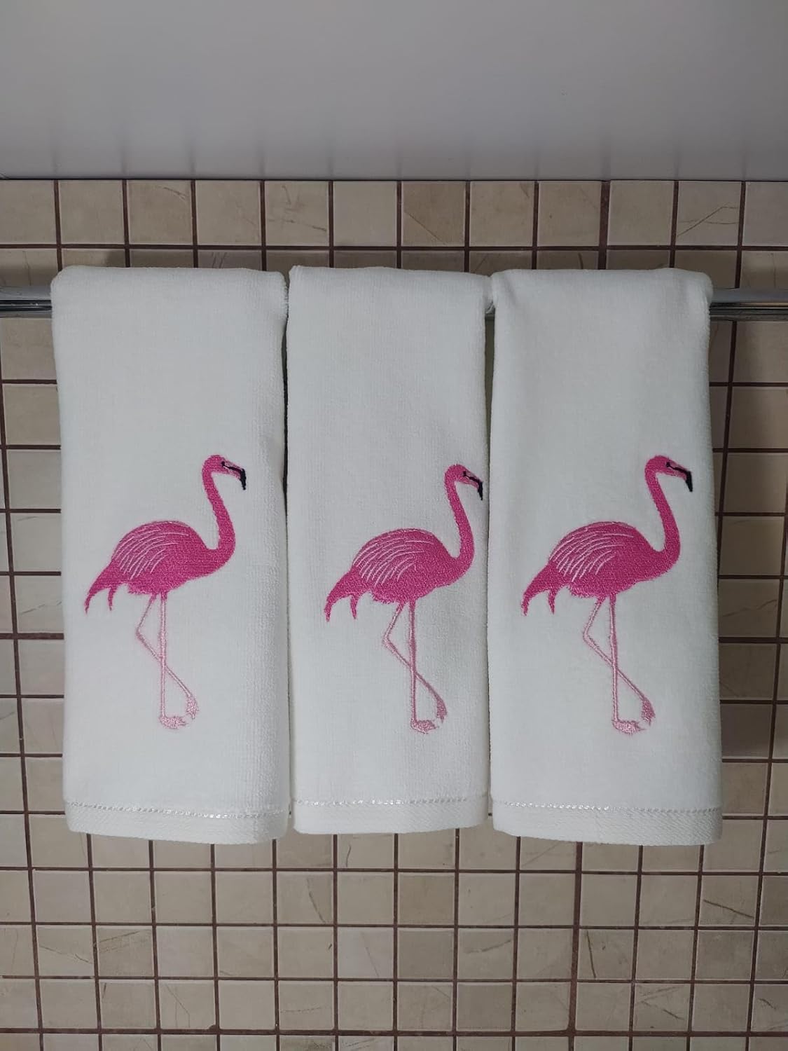 100% Cotton Terry Velour Flamingo Fingertip Towel Set 3 Pack,Super Soft Premium Small Hand Towels, Highly Absorbent Fingertip Towels. Ideal for Bathroom & Kitchen, Quick Dry - Dish Towels(3,White 1)