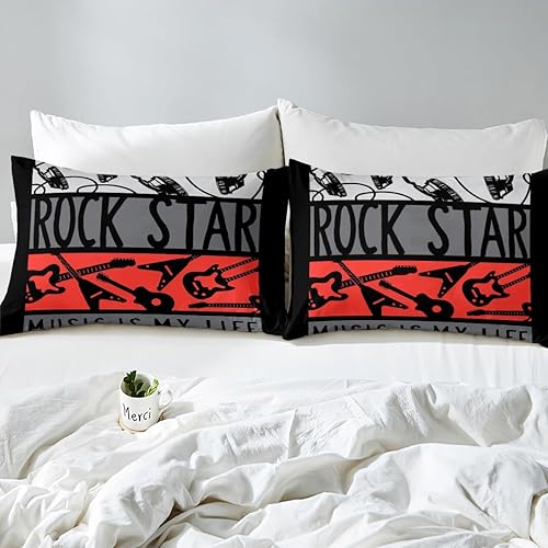 Miniatura 5 de Erosebridal Juego de sábanas de música rock para guitarra eléctrica, juego de sábanas temáticas musicales King Punk Rock Popstar sábanas, sábana
