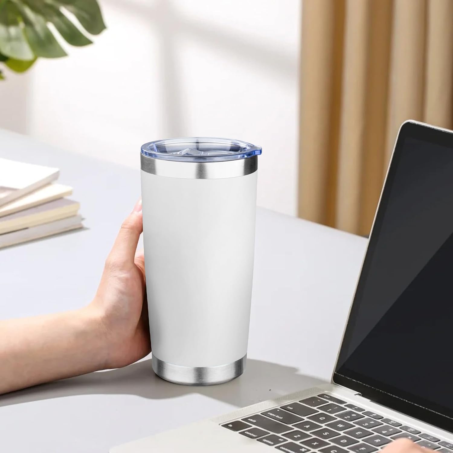 20oz Tumbler with Lid Double Wall Vacuum Insulated Travel Coffee Mug Stainless Steel Thermal Cup Powder Coated Sturdy Coffee Tumbler for Hot and Cold Beverage (White,1) - Image 8