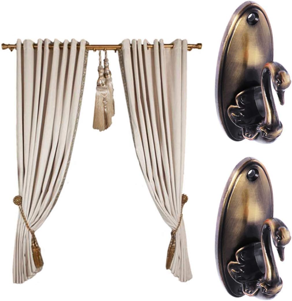 Milisten Swan Curtain Tieback Hooks Pair Bronze Metal Drapery Holdbacks Decorative Wall Mounted Curtain Holders for Bedroom and Office Window Treatment Hardware