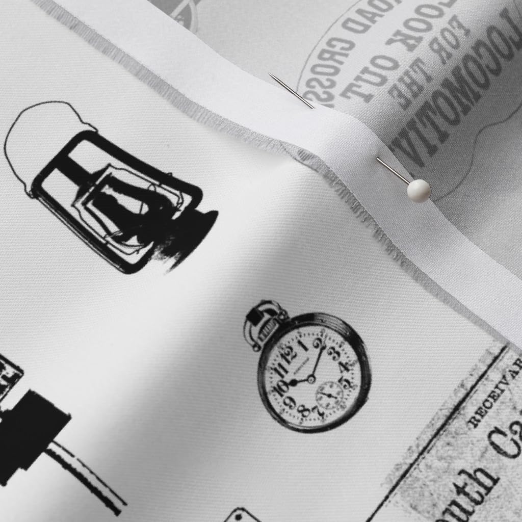 Spoonflower Fabric - Railroad Small Train Trains Black Steam Printed on Organic Cotton Sateen Fabric by The Yard - Sewing Quilting Apparel Home Decor