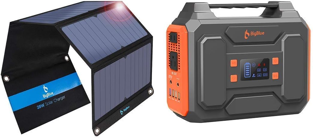 Special BigBlue 3 USB Ports 28W Solar Charger(5V/4.8A Max) and 250Wh Portable Power Station