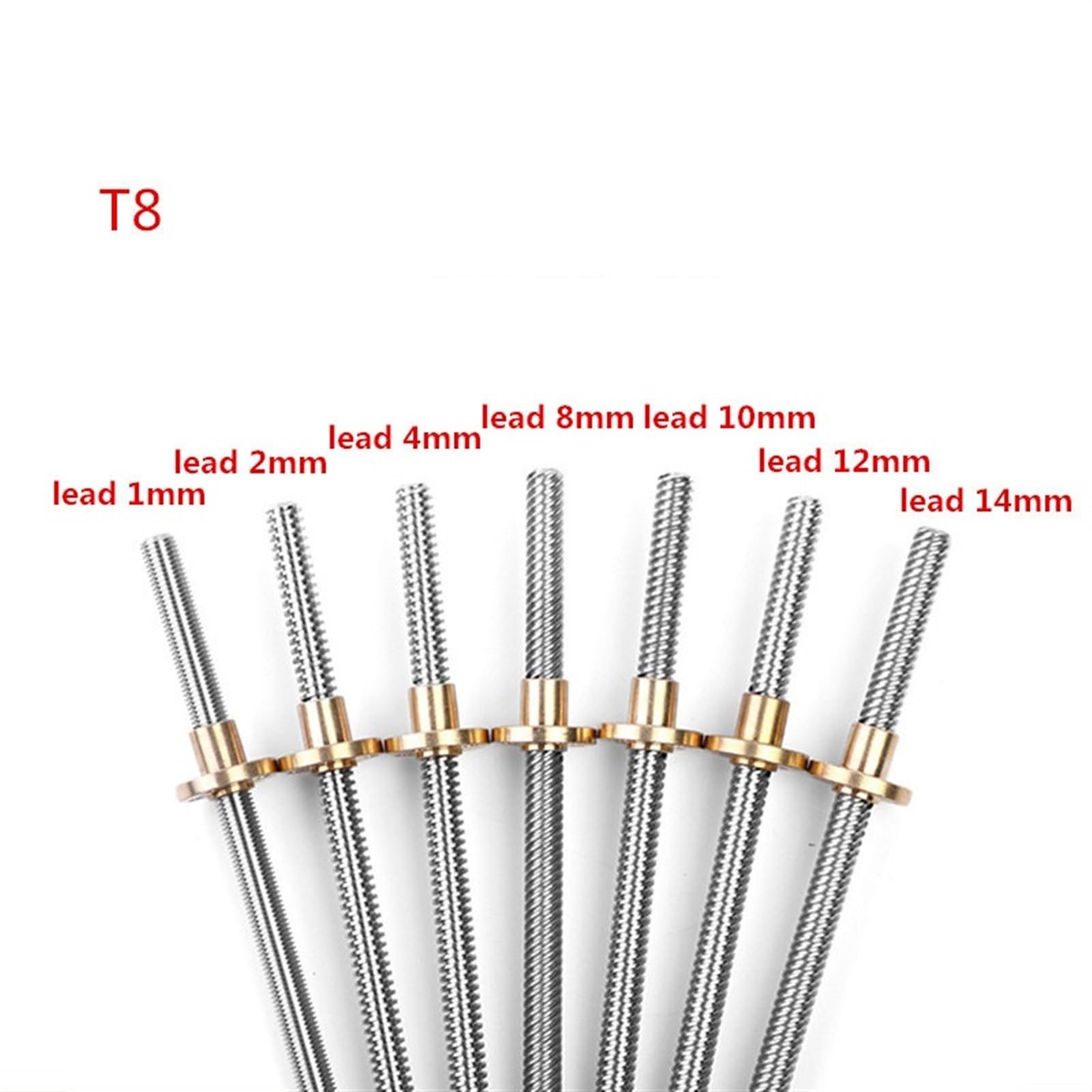 jeu fileté Vis à plomb T8 de 700mm 750mm de longueur, pas de 1mm 2mm, tige filetée trapézoïdale de 8mm de diamètre, tige de vis en acier inoxydable avec écrou en laiton vis trapézoïdale (Color : 2mm