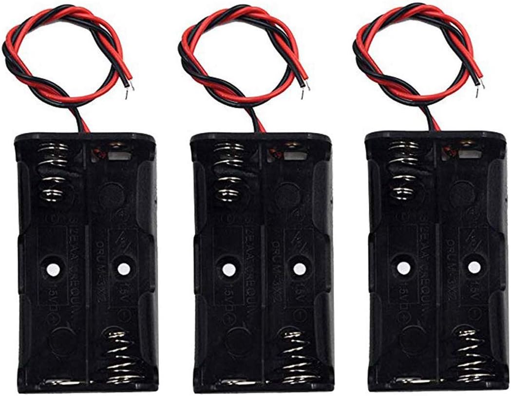 (Pack of 3 2 AA Battery Holder with Leads, 2 AA Battery Holder with Wires