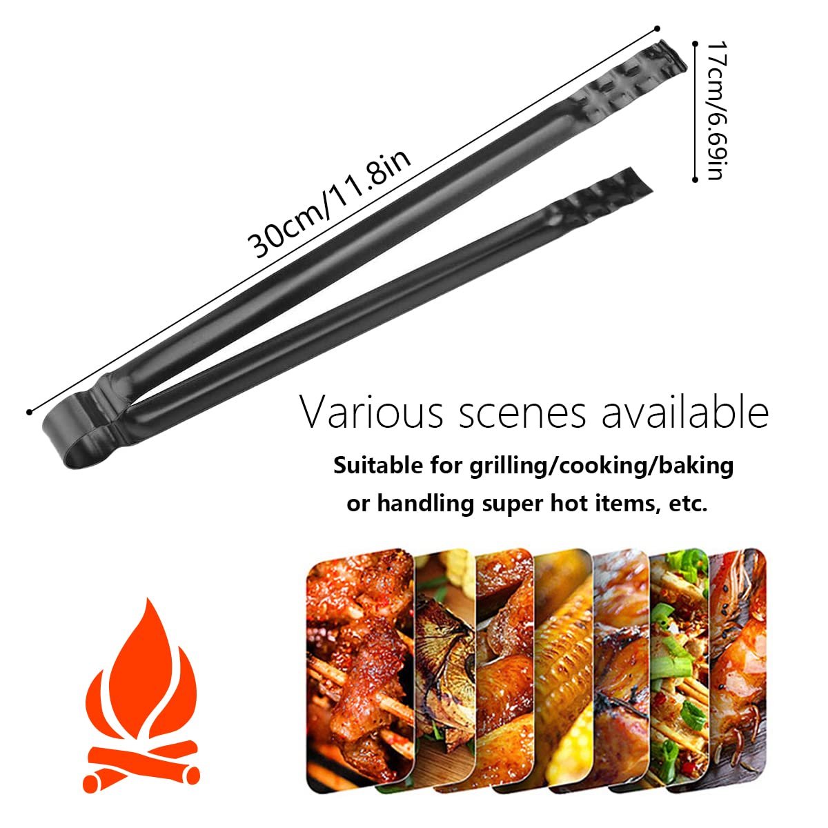 Pince à Charbon,Forreen 3 Pièces Pince Barbecue Longue Métal Professionnel Multifonctionnelles Pinces à Briquettes avec Poignée Anti-Brûlure pour Barbecue Plein Air Cheminée,Noir