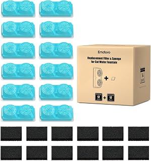 Official 12-Pack Replacement Filters and Sponges for Emdoro 3.2L/108oz Cordless Cat Fountain (6 Months Set)