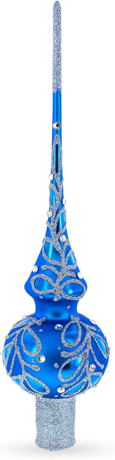 Blue Paisley Mouth Glass Christmas Tree Topper 11 Inches