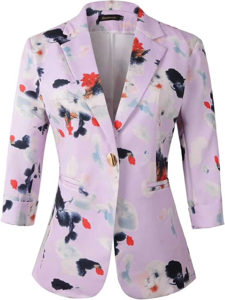 Beninos Womens Blazers 3/4 Sleeve Lightweight Office Work Blazer Jacket