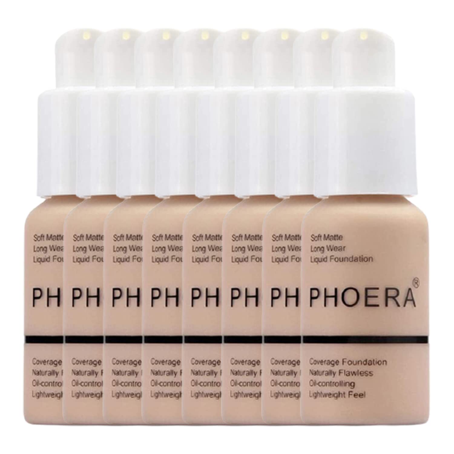 Glamza Phoera Foundation-Make-up-Set mit vollständiger Abdeckung – 24 Stunden lang anhaltende Ölkontrolle – weiche, glatte, matte, makellose Abdeckcreme – inkl. 8 x 30 ml Foundation und