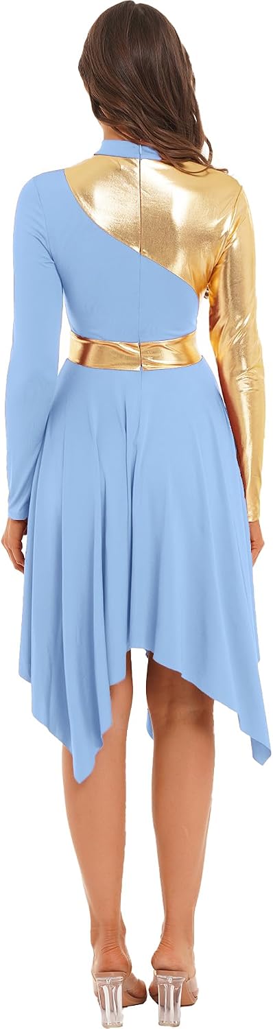 Women's Color Block Praise Dance Dress Liturgical Church Lyrical Dress Worship Costume Dancewear