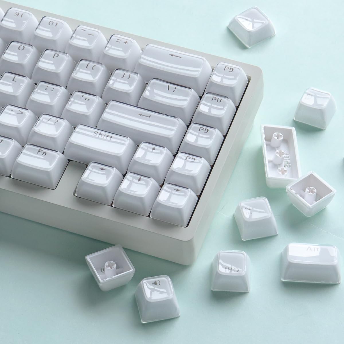Sunzit Crystal Jelly Weiß Keycaps, MDA Profil Jade Keycaps, 130 Tasten leuchten durch Individuelle Tastenkappen – Tastatur Keycap Set für 60%, 65%, 75%, 100% Cherry MX Tastatur, mechanisch