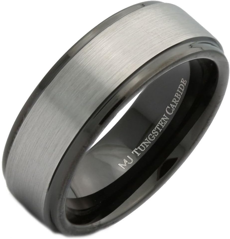 Tungsten Carbide Wedding Bands That Feature Different Finishes and Edge Colors