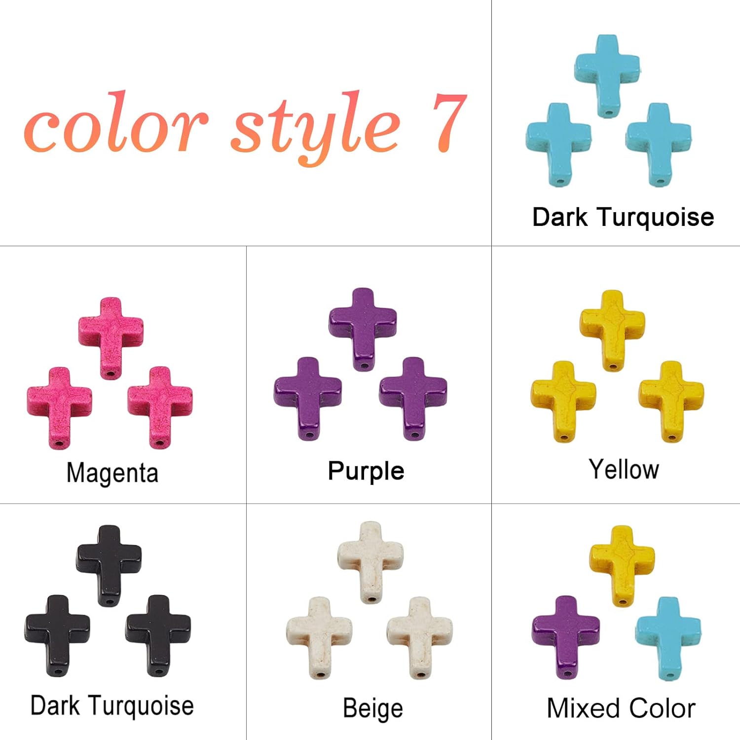PH PandaHall 210pcs Cross Gemstone Pendants 7 Colors Cross Charms Synthetic Turquoise Beads Cross Charms for Easter Eid Mubarak Ramadan Decoration Necklace Earring Bracelet Jewelry Making