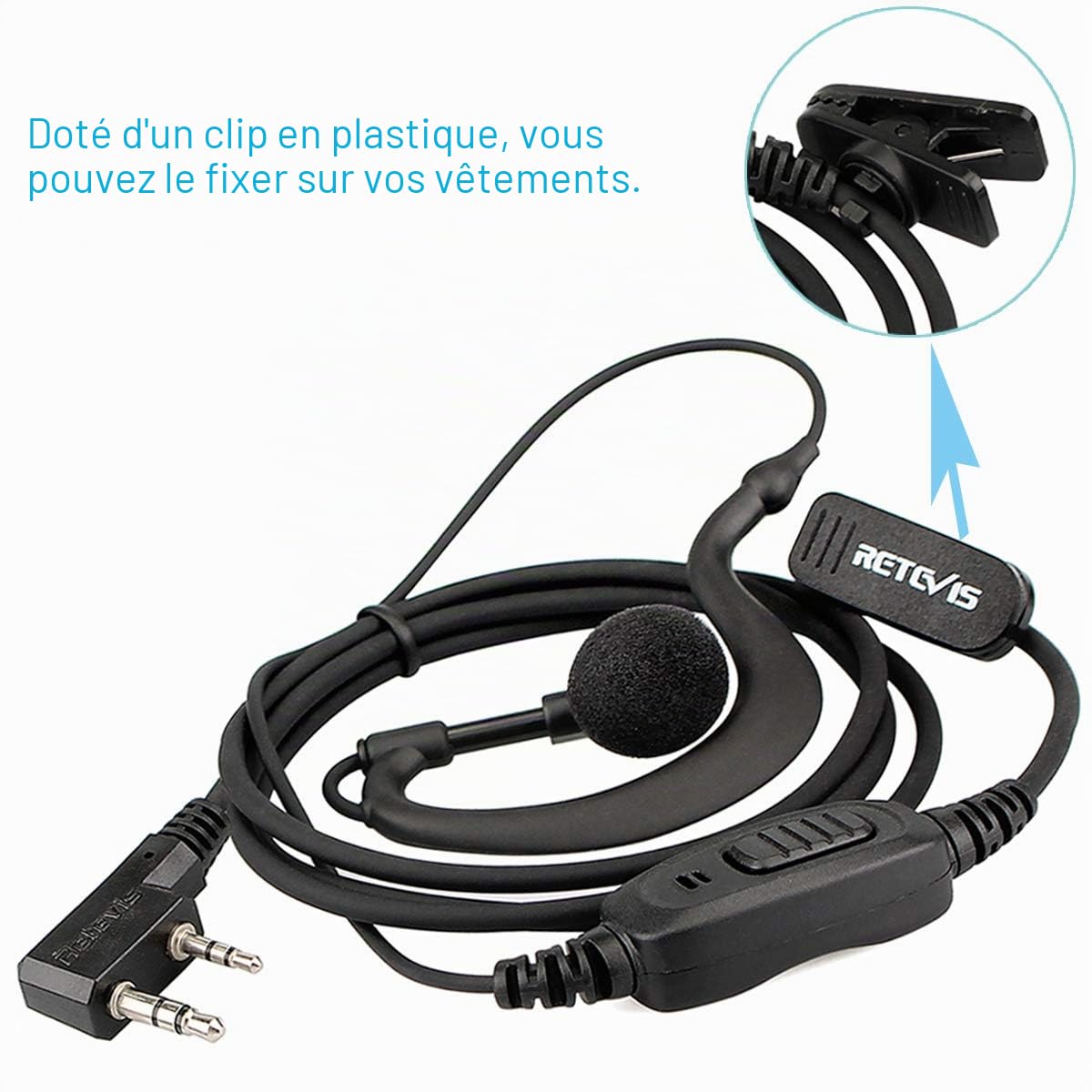 Retevis Talkie Walkie Écouteur, Forme G Casque à Crochet d'oreille, Oreillette Compatible avec BaoFeng JUCJET Kenwood RT24 RT27 RT668 RT619 Convient pour la Sécurité, Les Concours etc(2 Pcs)