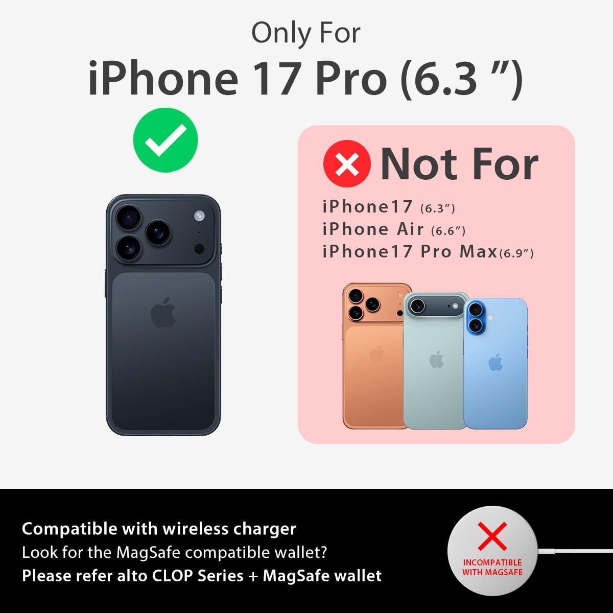 alto Leather Card Case Compatible with iPhone 17 Pro 2025, Metro Series Italian Leather Wallet Card Holder Shockproof Case (iPhone 17 Pro, 6.3 inch, Raven Black)