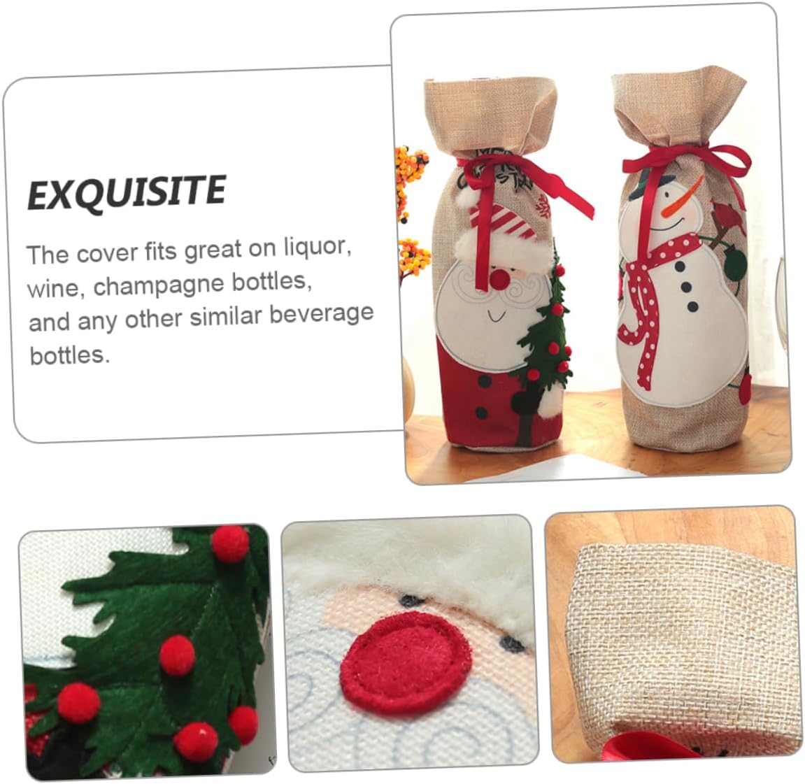 2pcs Christmas Wine Bottle Covers Cloth for Holiday Celebration Xmas