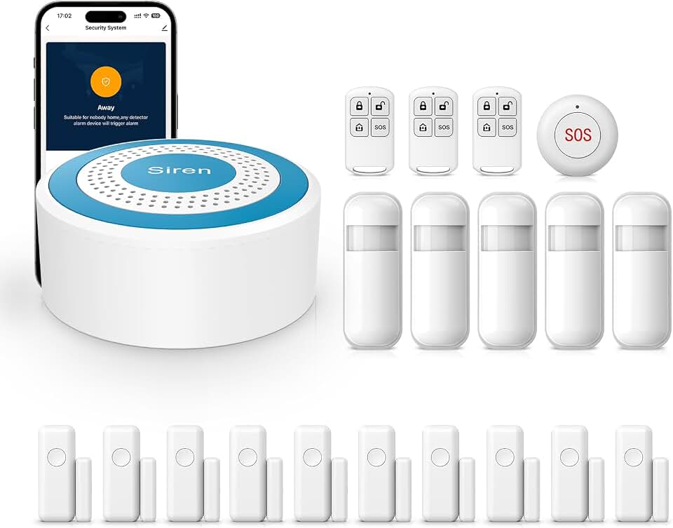 Sistema de Alarme Para Segurança Residencial, Kit de Alarme Sem Fio com 20 Peças, Aplicativo Para Celular, Sirene de Alarme, Sensor de Porta/Janela E Sensor de Movimento. Compatível