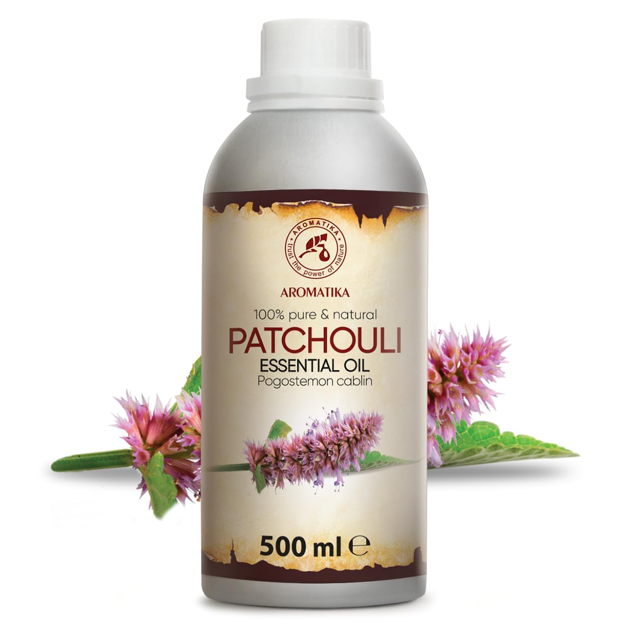 Ätherisches Patchouliöl 500ml - Pogostemon Cablin - Patschuliöl Naturrein - Aromaöl aus der Glasflasche für Aromatherapie in Diffusers und Duftlampen - Patchouli Öl für Duftkerzen und Seifen