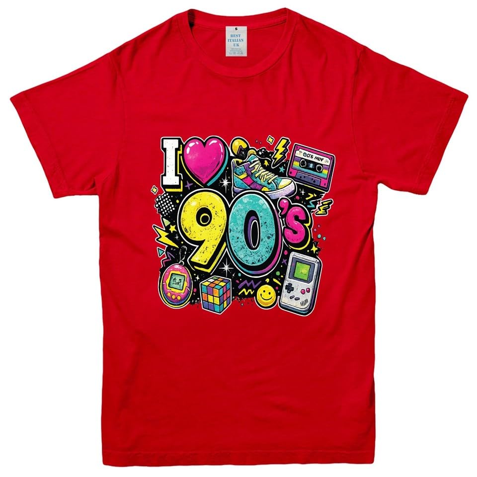 T Shirts Women Retro 90s Theme Party T-Shirt 90s Fancy Dress Costume Tops Red