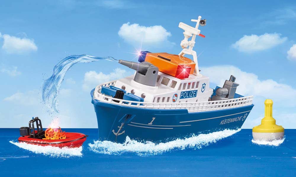 Siku 5401, Polizeiboot, Kunststoff, Blau/Weiß, Wasserkanone, Licht, Sound, Heckklappe, Inkl. Boje