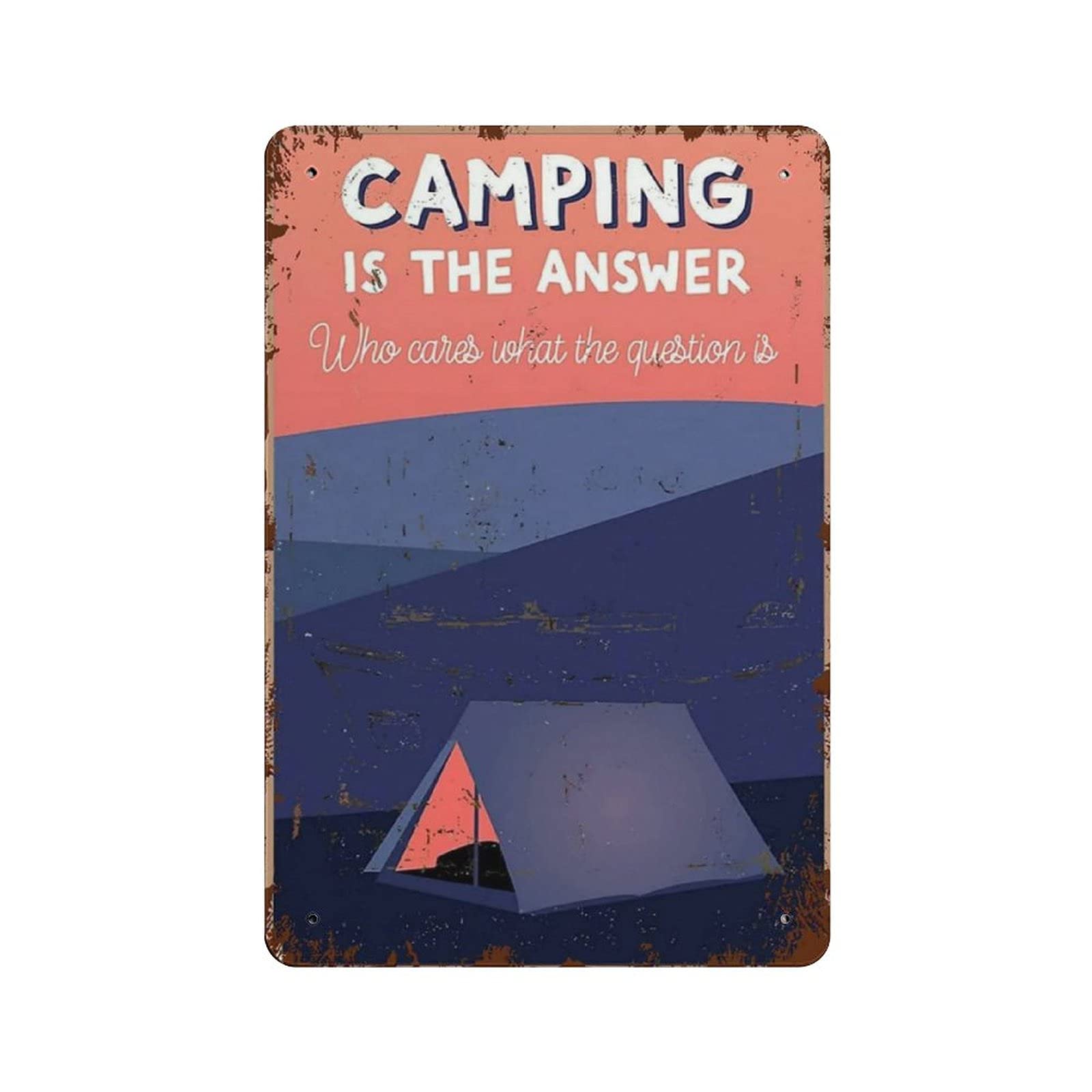 rayprint Metal Tin Sign Camping Is The Answer Vintage Tin Poster Metal Sign Wall Decoration Country Kitchen Home Garage Decor 12"x8"
