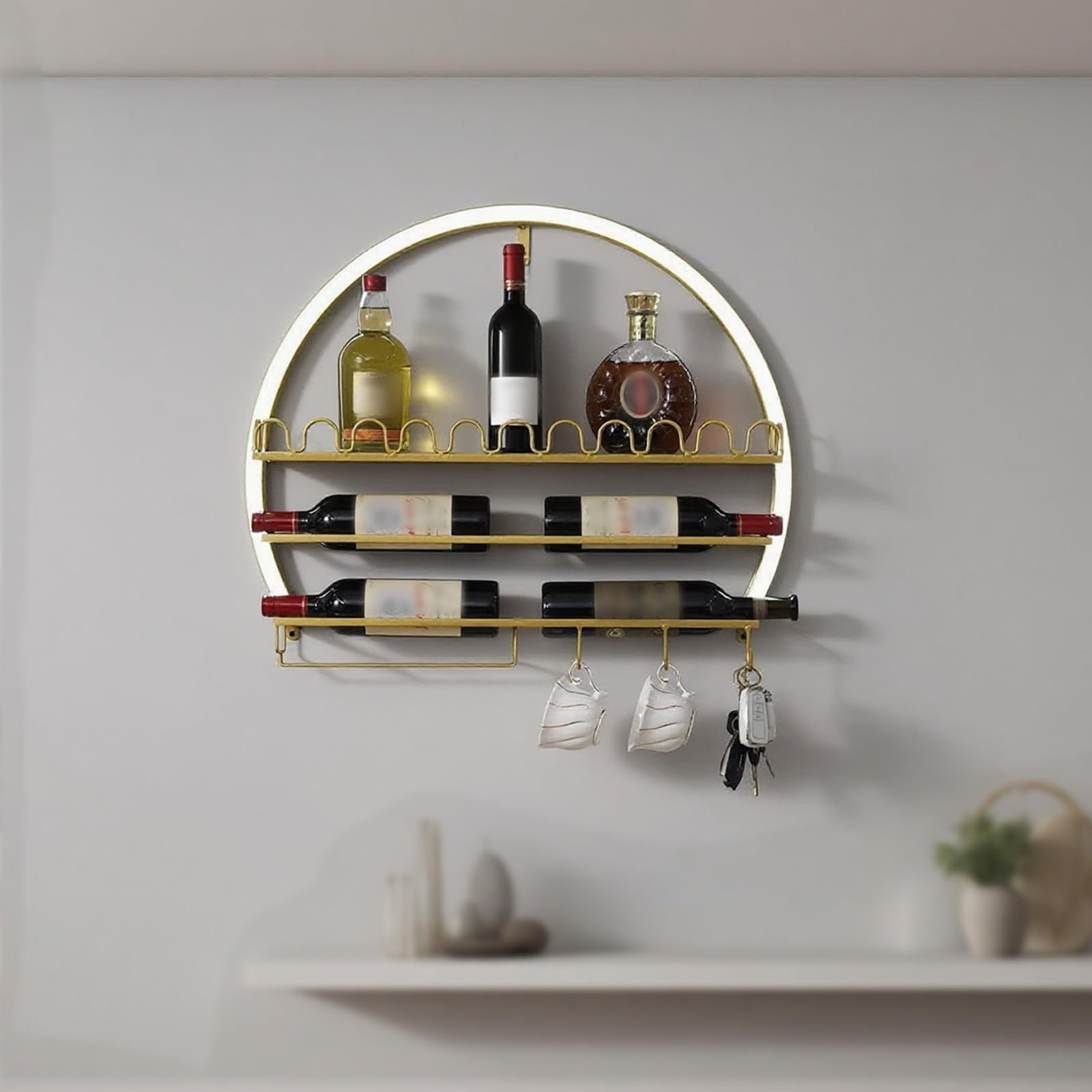 Porte-bouteille de vin mural LED gold pour sublimer vos soirées salon