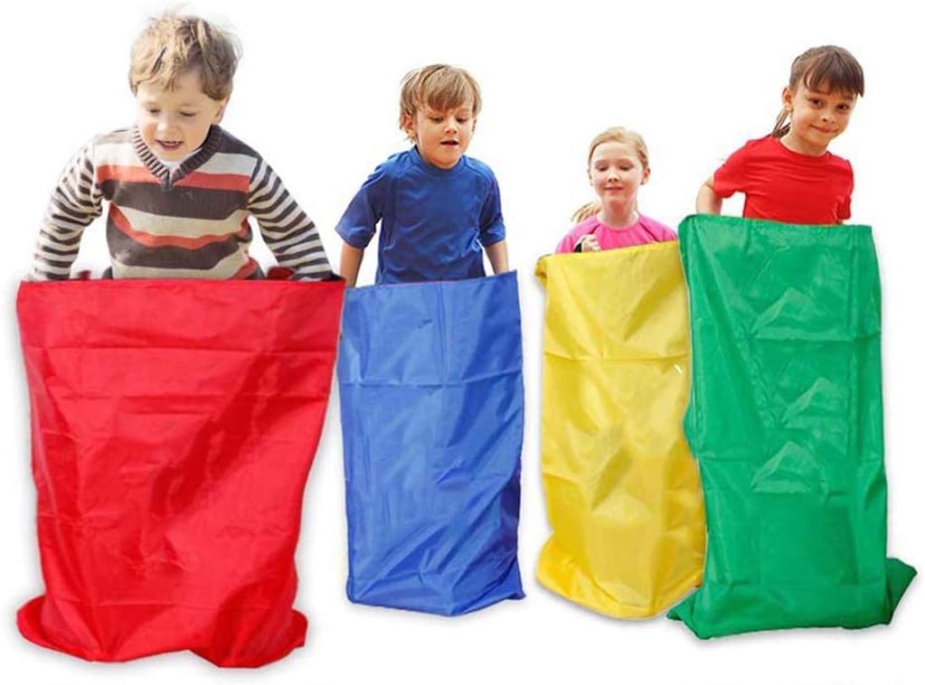 ELECDON Potato Sack Race Bag Set, Outdoor Racing Jumping Bags for Kids, Sturdy, Multi-Colored, Sack Race Set for Children’s Birthday Party Outdoor Game, Sports Day, Family Reunions, 4 Pcs