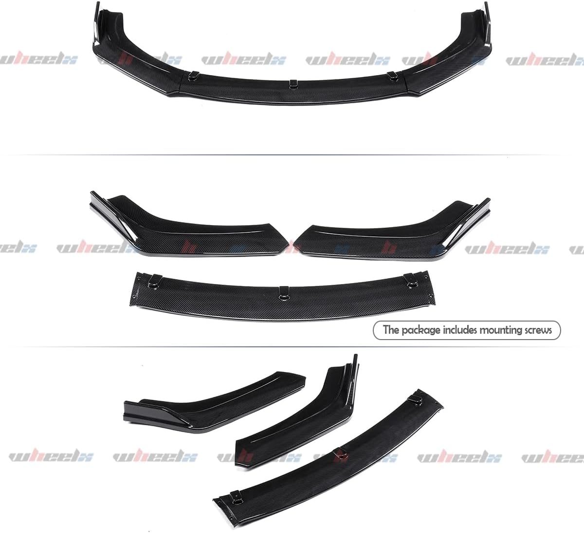 3Pcs Front Bumper Lip Compatible with 2016-2020 Honda Civic, JDM Air Dam Lower Chin Splitter 4 Door Sedan Hatchback Protection Body Kit 2016 2017 2018 2019 2020 (Carbon Fiber Pattern)