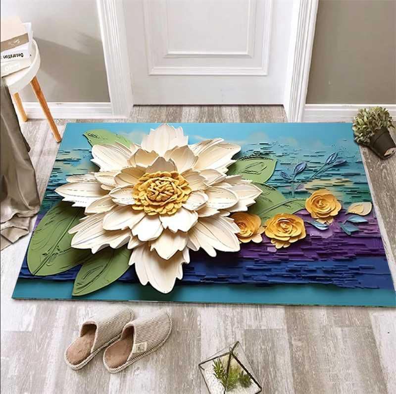 Bathroom Mat,Door mat Door Mat, Rubber Non-Slip Quick Dry Rugs Fit Under Door Super Absorbent Thin Fashion Washable Oval Floor Bath Mat for Bathroom, Bathtub, Shower and Sink (1, Blue Rosey)