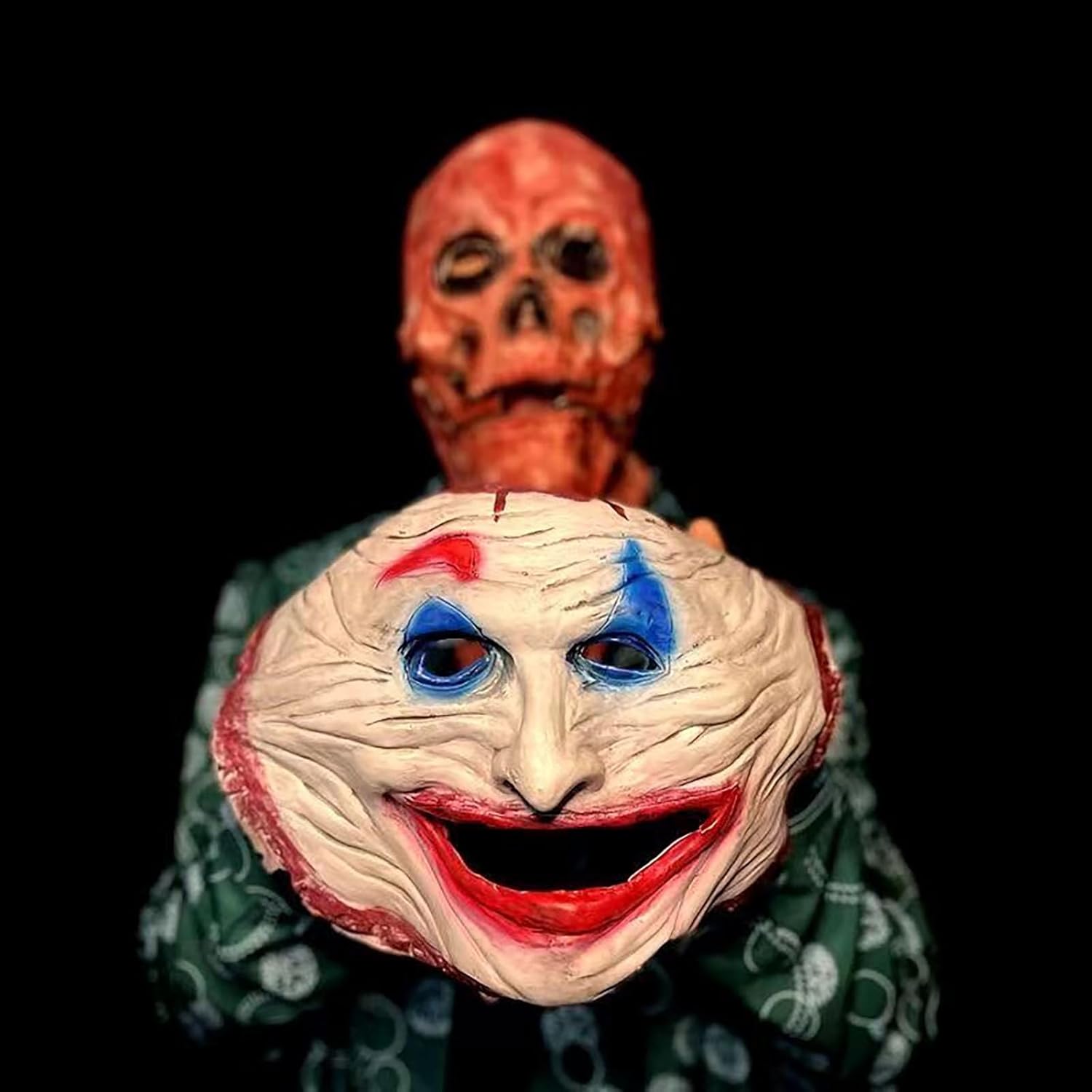 Scary Halloween Joker Mask, Realistic Latex Full Head Skull Mask with Moving Jaw for Cosplay Party Costume