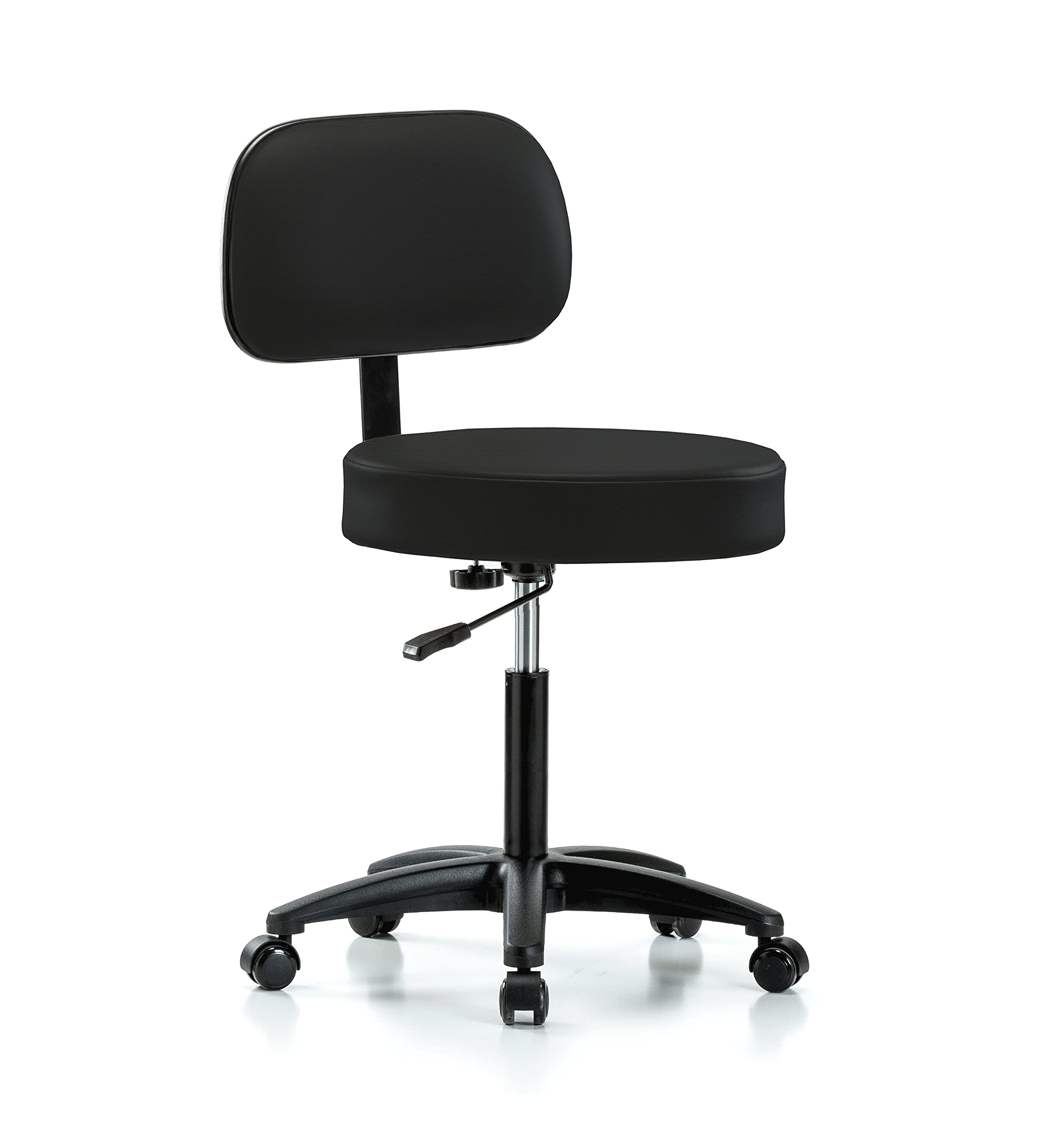 Perch Basic Exam Stool, Casters, 21-28.5", Black Fabric