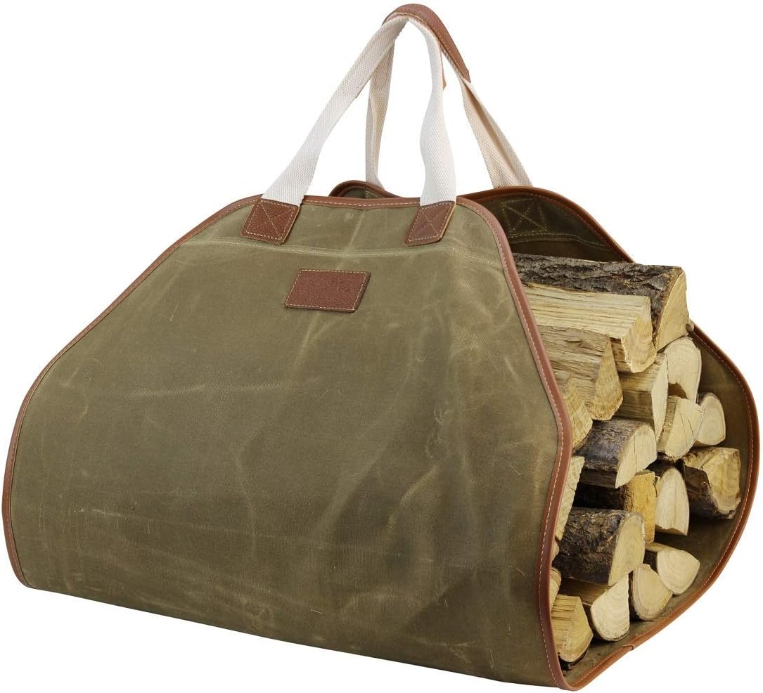 INNO STAGE Canvas Log Carrier Bag,Durable Wood Tote,Fireplace Stove Accessories,Extra Large Firewood Holder with Handles for Camping (44" L x 21" W-Khaki) - Image 8
