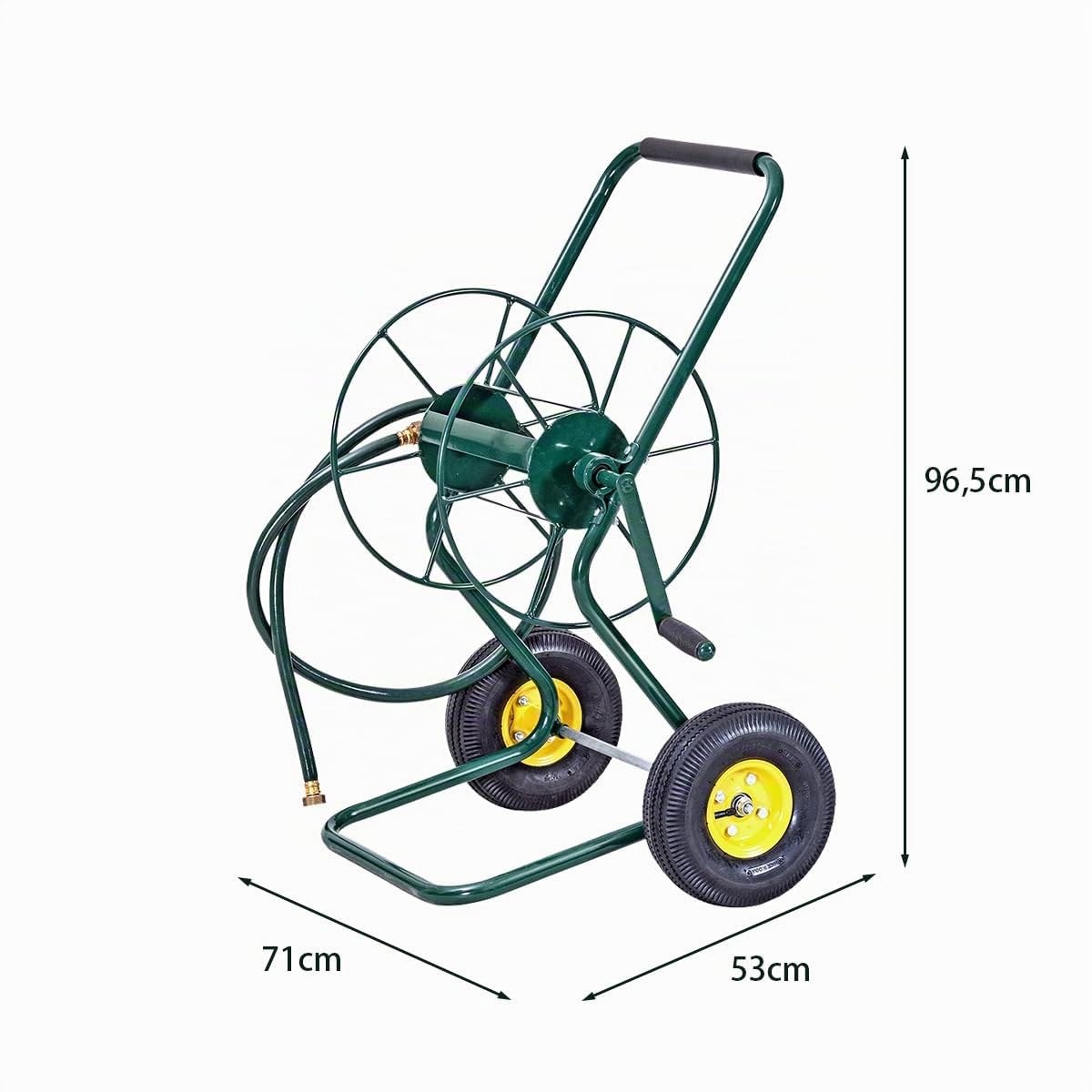 GOPLUS Carro de manguera de metal para manguera de jardín de 3/4 pulgadas de hasta 61 m, carrete de manguera con ruedas de goma y manguera de entrada de 188 cm, enrollador de manguera de jardín