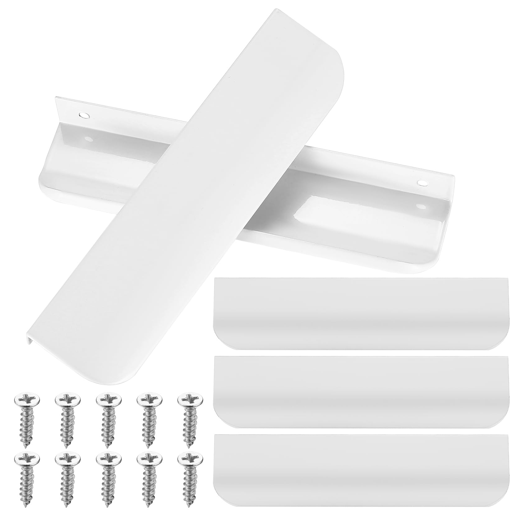 5 Sztuk Białych Uchwytów Meblowych, 150mm Ukryte Uchwyty Szafkowe Białe, Uchwyty do Szuflad z Aluminium, Uchwyty do Drzwi Szafy, Komplet z Śrubami