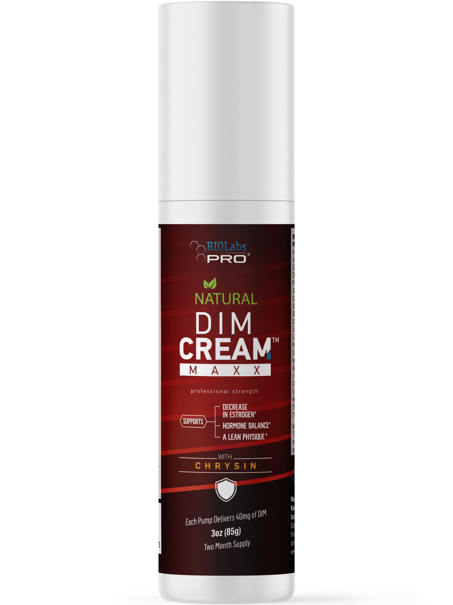 BIOLABS PRO DIM Cream Maxx with Chrysin, Natural and Doctor Formulated, Supports Hormone Balance for Men or Women, Two Month Supply - 3oz