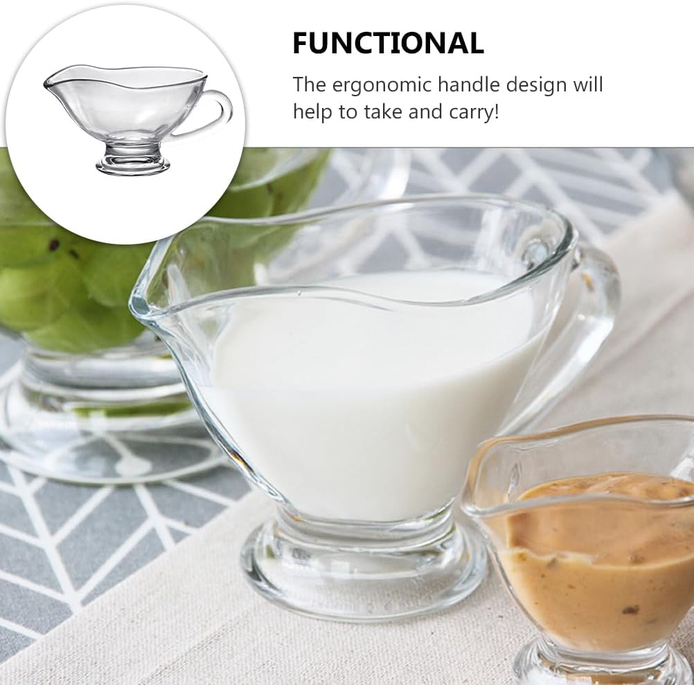 Cabilock Glass Gravy Boat Transparent Sauce Cup with Handle and Spout 5.90 X 3.54 X 2.83 in Seasoning Bowl for Gravy Jam Dressing Condiments Home Dining and Restaurant Serving