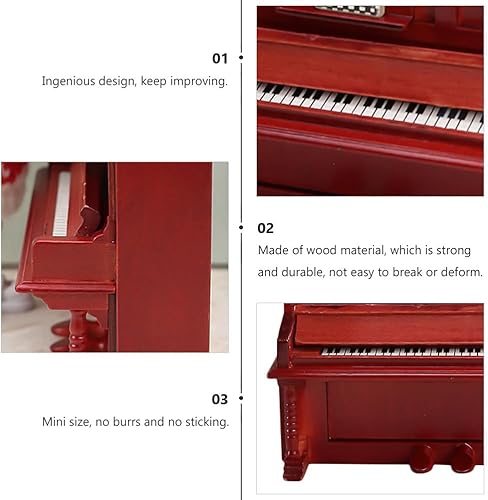 Miniatura 8 de Totority Miniaturas Mini Piano Modelo  Madera Vertical Piano Madera Juguete de Madera Casa de Muñecas Miniatura Casa de Muñecas Muebles de Color